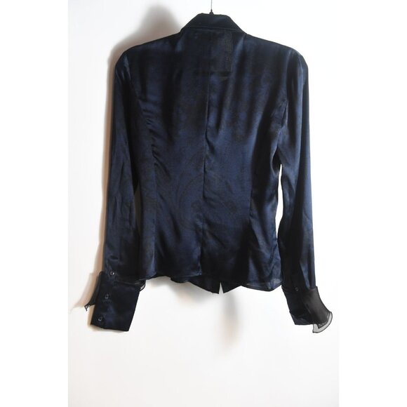 Carolina Herrera 100% Silk Elegant Navy Black Ruffle Blouse Size M- READ - Picture 5 of 11